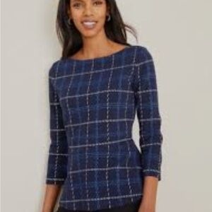 Ann Taylor- “Navy Blue & White Plaid Peplum Top”, WM’S SZ SM
